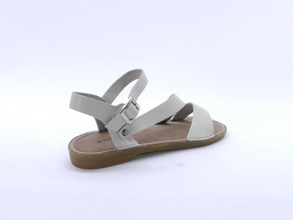 Women's Faux Leather Flat Sandal — Beige