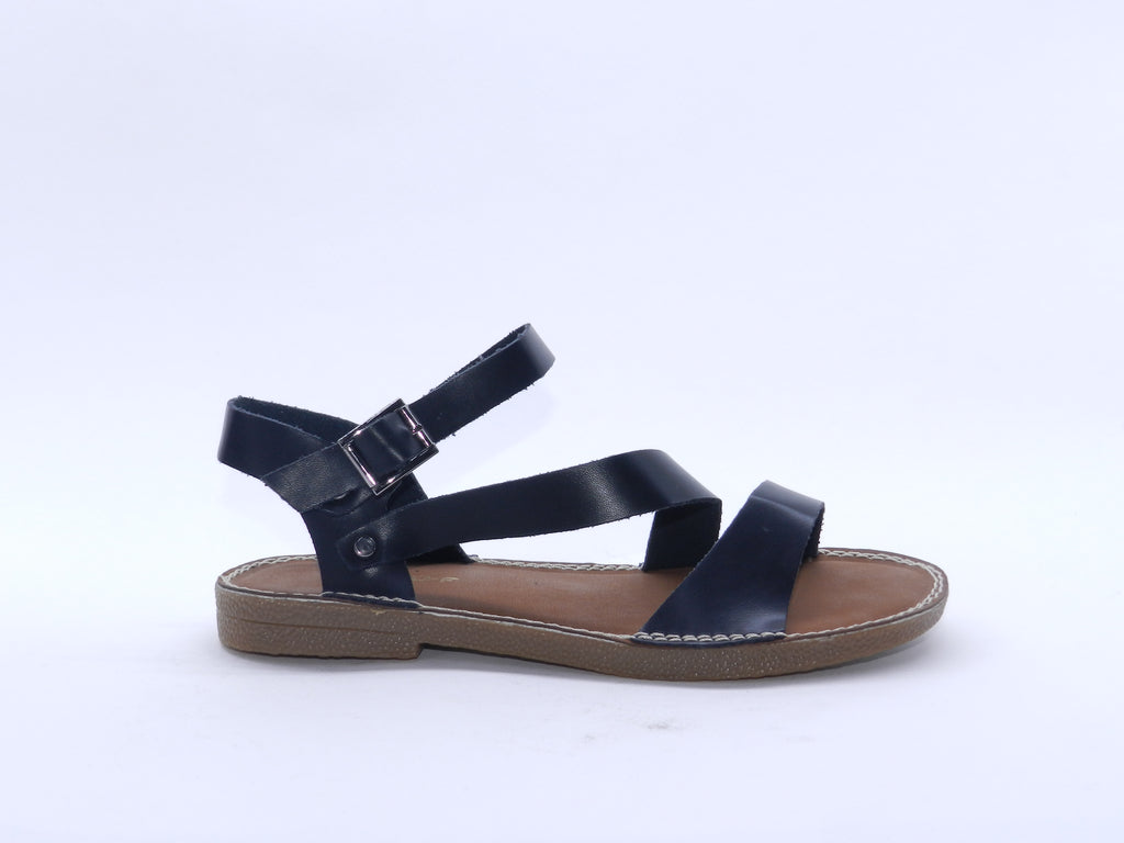 Women's Faux Leather Flat Sandal — Black