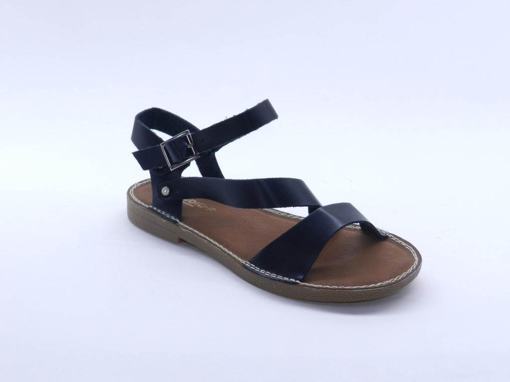 Women's Faux Leather Flat Sandal — Black