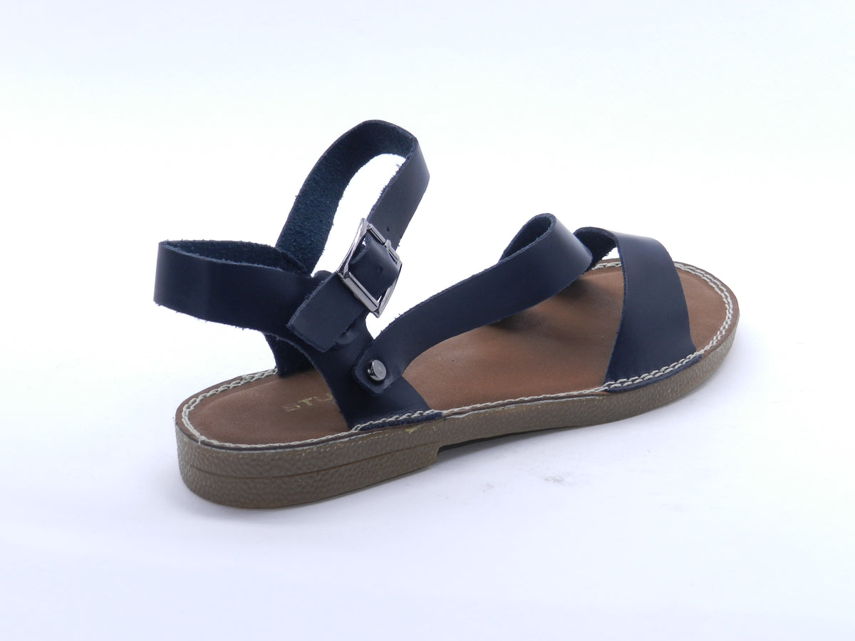 Women's Faux Leather Flat Sandal — Black