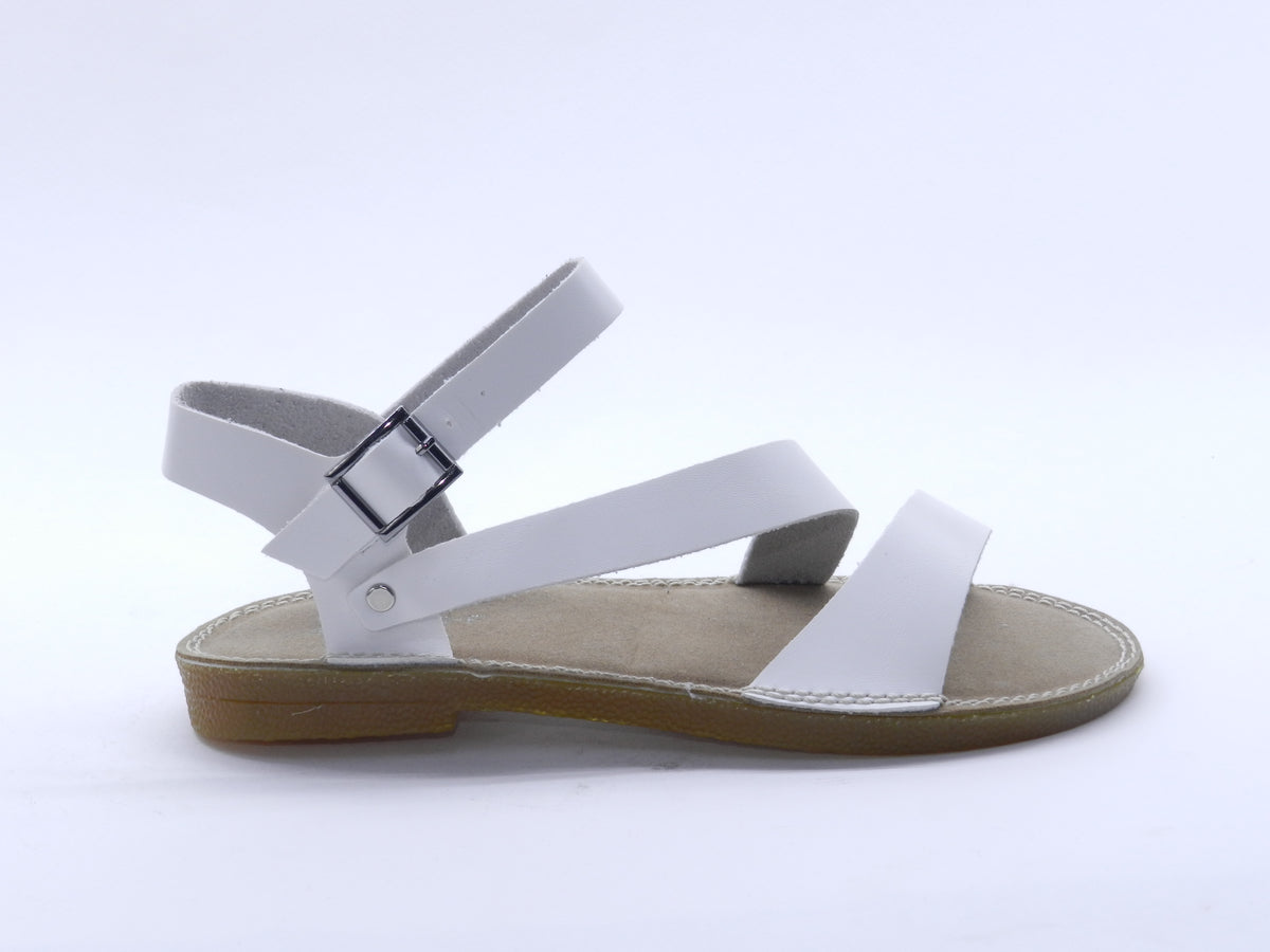 Women's Faux Leather Flat Sandal — White
