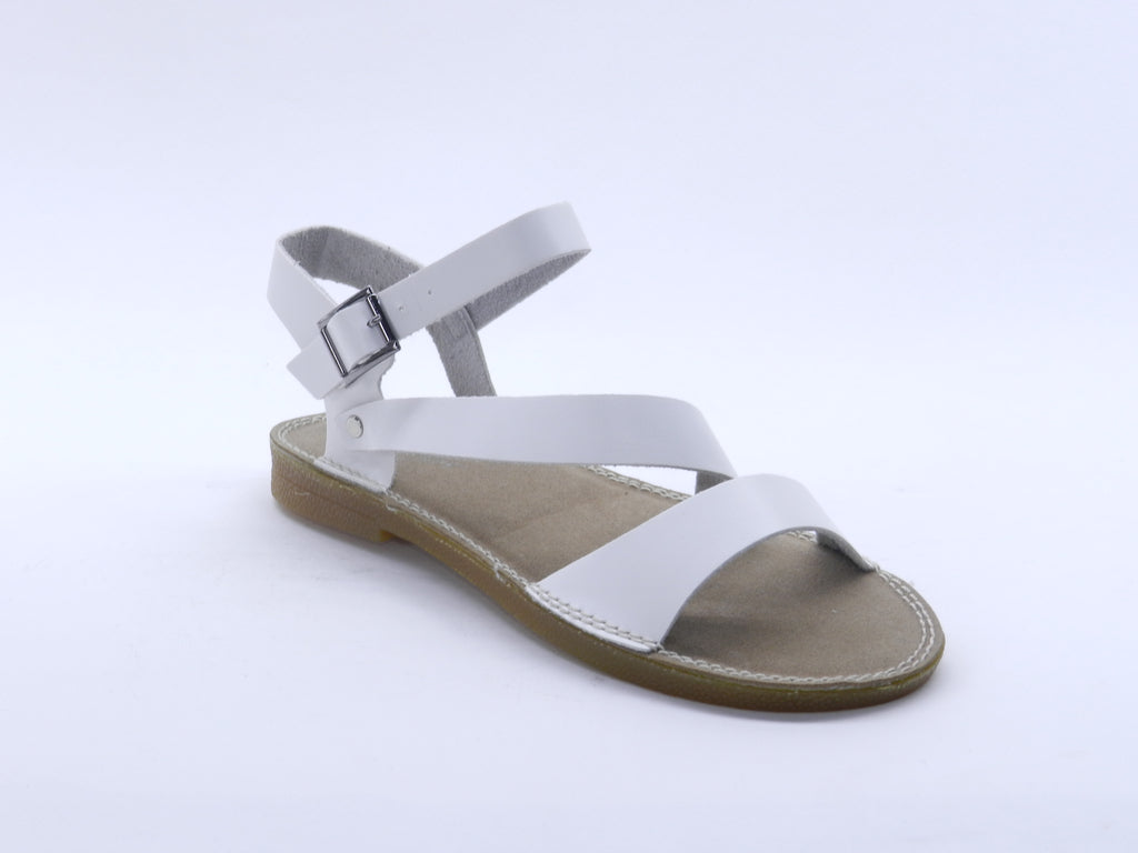 Women's Faux Leather Flat Sandal — White