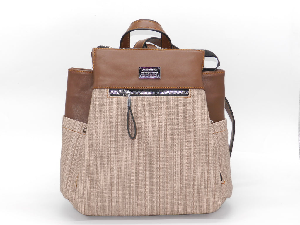 Women's Faux Leather Fabric Backpack — Brown
