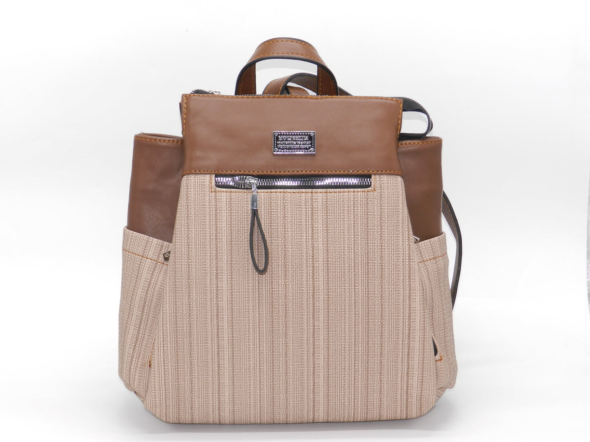 Women's Faux Leather Fabric Backpack — Brown
