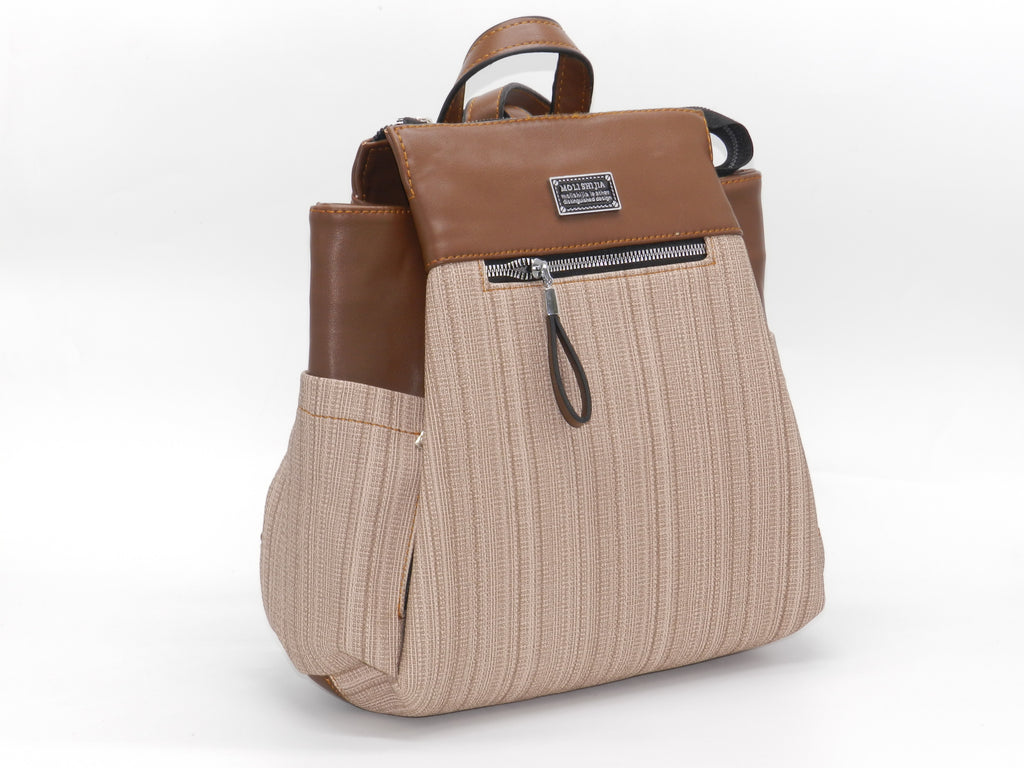 Women's Faux Leather Fabric Backpack — Brown