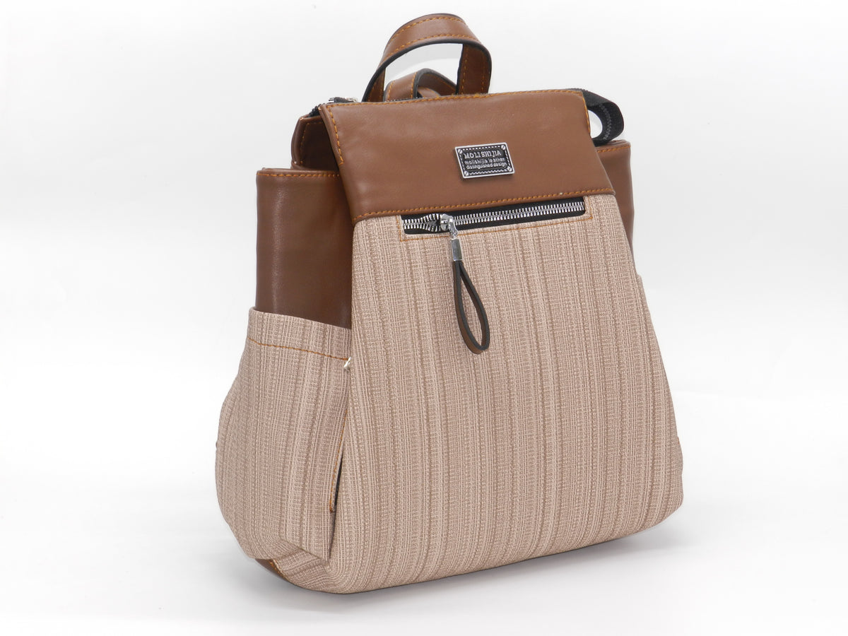 Women's Faux Leather Fabric Backpack — Brown