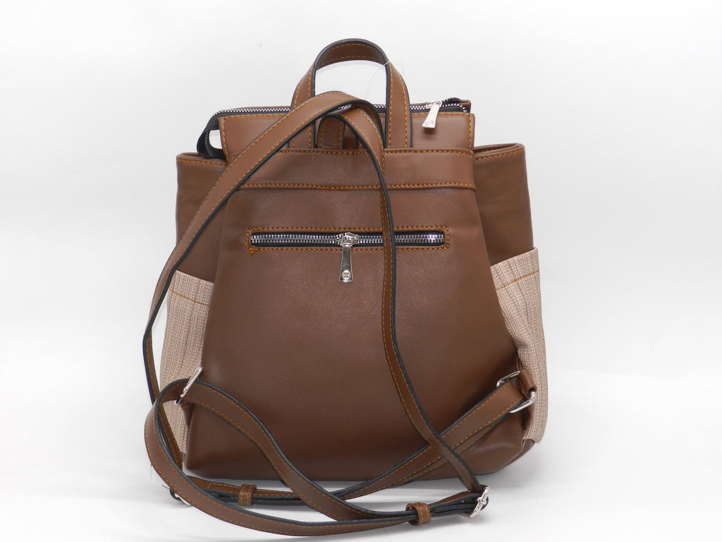 Women's Faux Leather Fabric Backpack — Brown