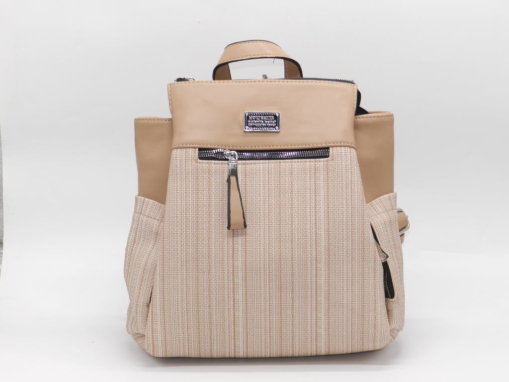 Women's Faux Leather Fabric Backpack — Coffee