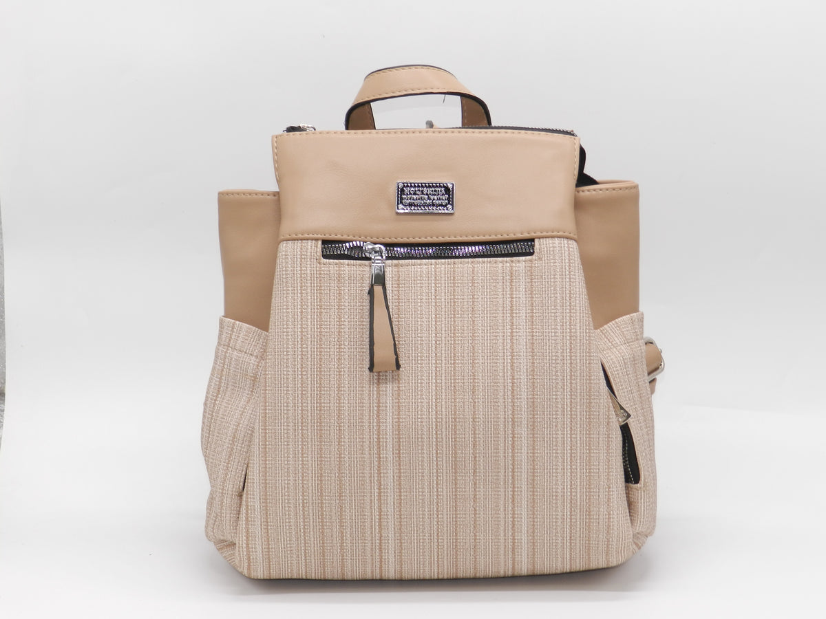 Women's Faux Leather Fabric Backpack — Coffee