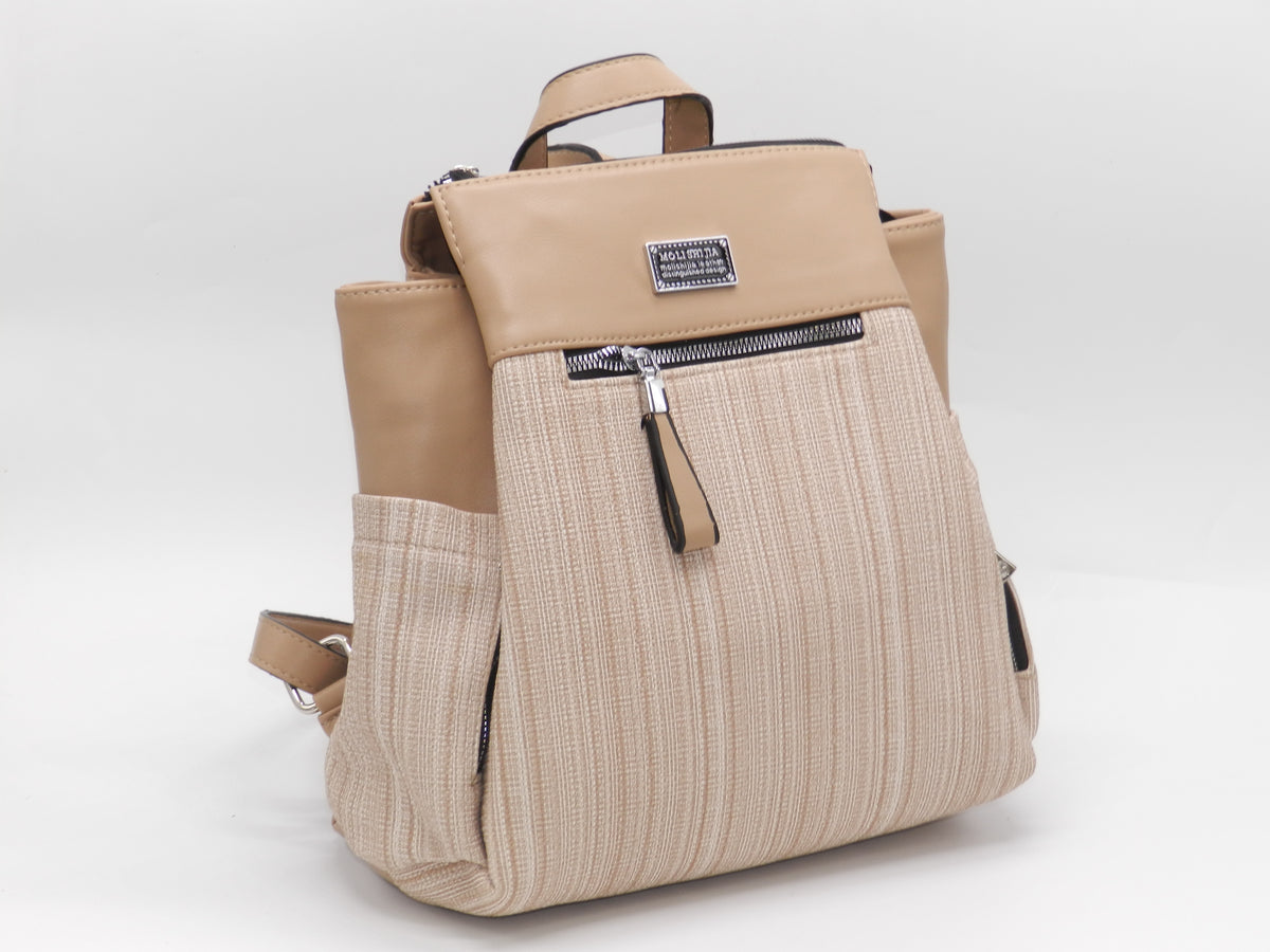 Women's Faux Leather Fabric Backpack — Coffee