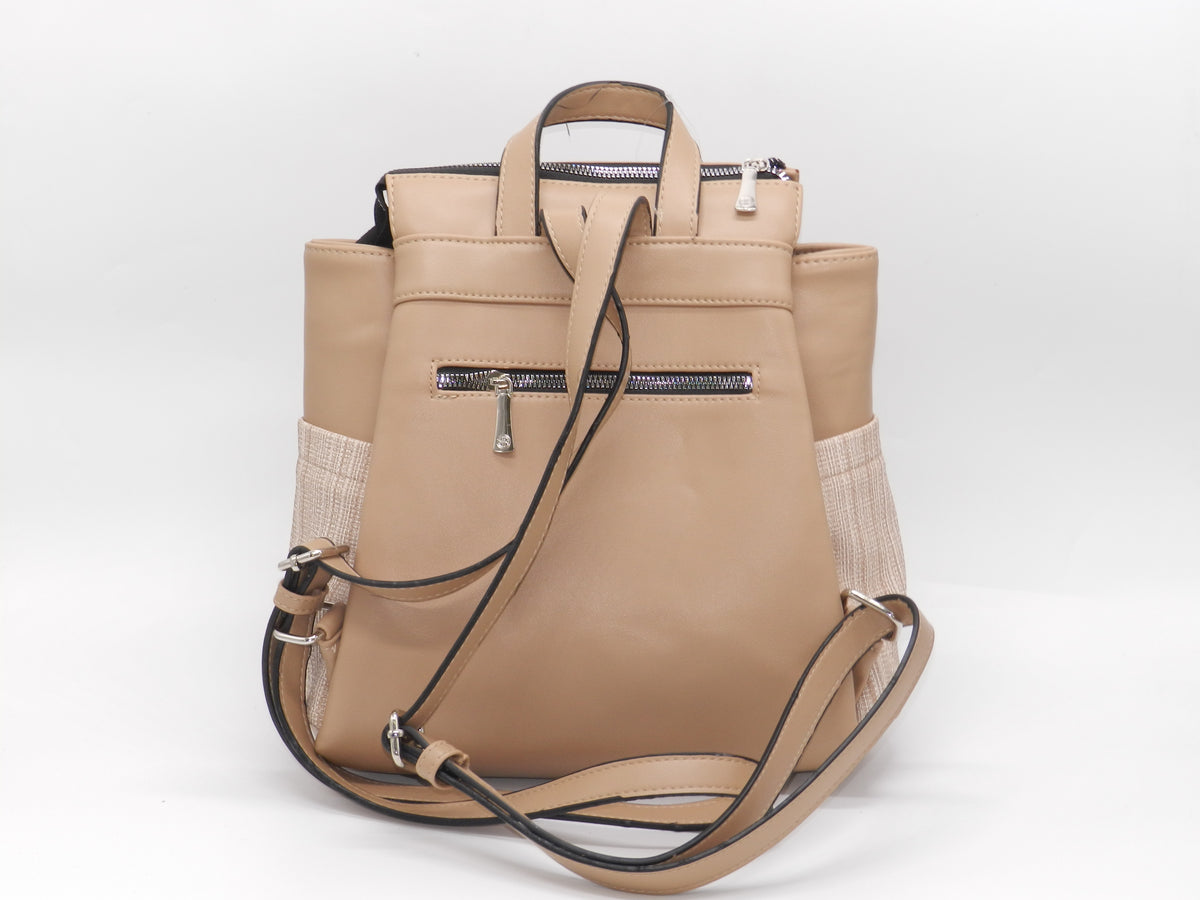 Women's Faux Leather Fabric Backpack — Coffee