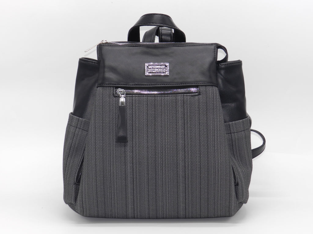 Women's Faux Leather Fabric Backpack — Black