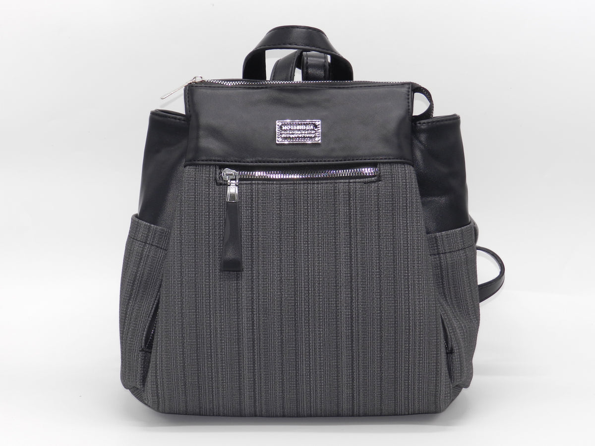 Women's Faux Leather Fabric Backpack — Black