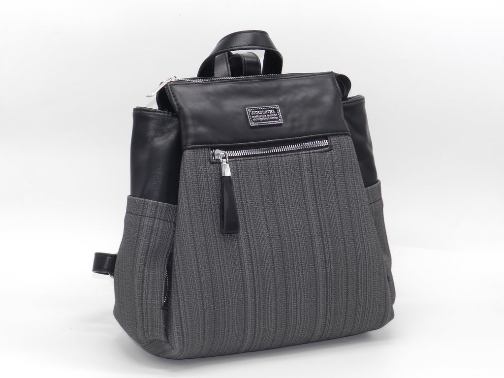 Women's Faux Leather Fabric Backpack — Black