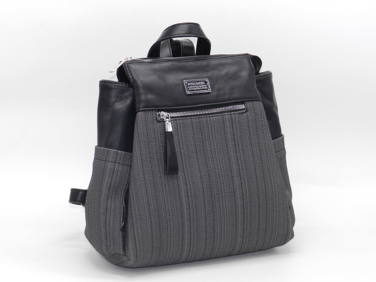 Women's Faux Leather Fabric Backpack — Black