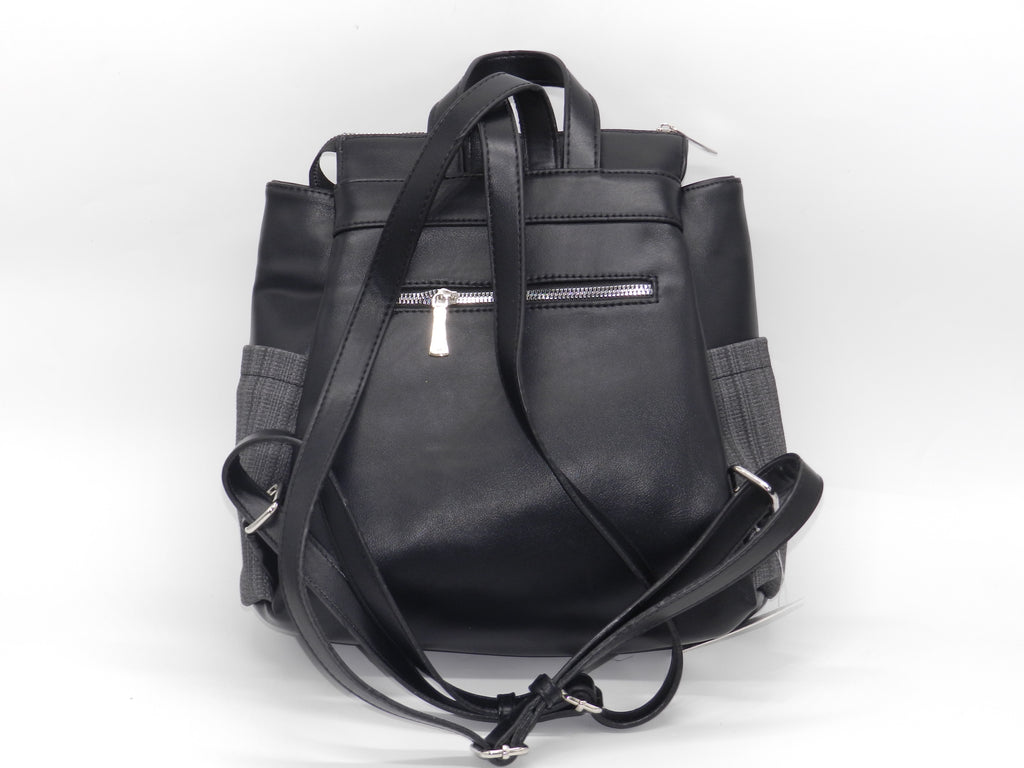 Women's Faux Leather Fabric Backpack — Black