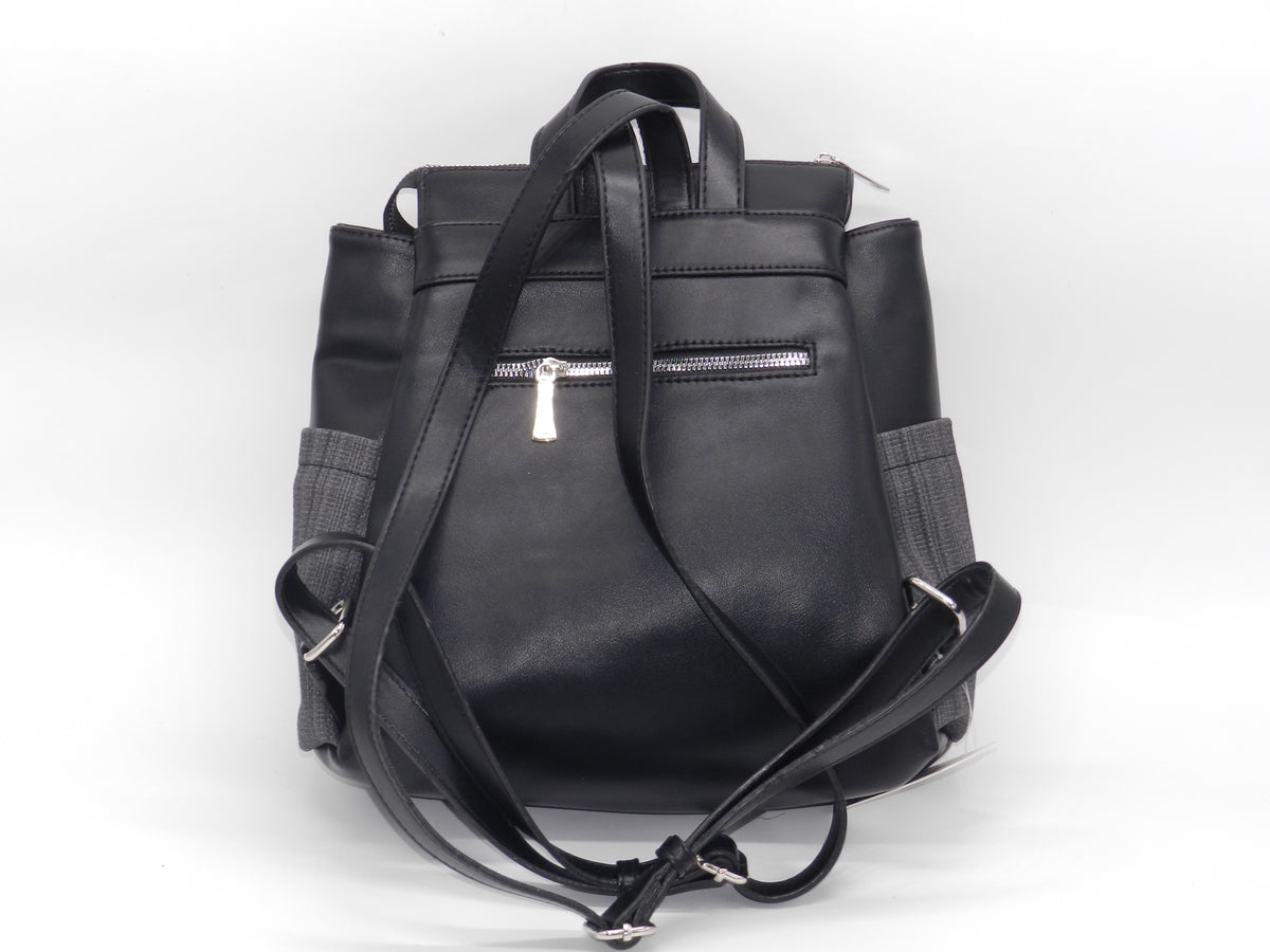 Women's Faux Leather Fabric Backpack — Black
