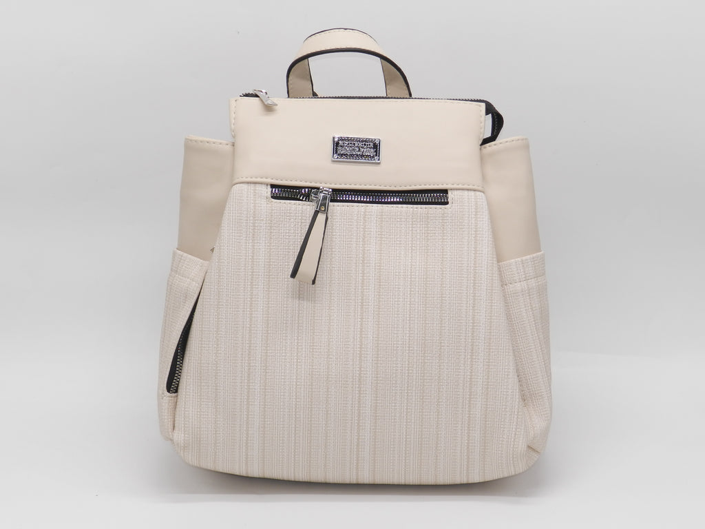 Women's Faux Leather Fabric Backpack — Beige