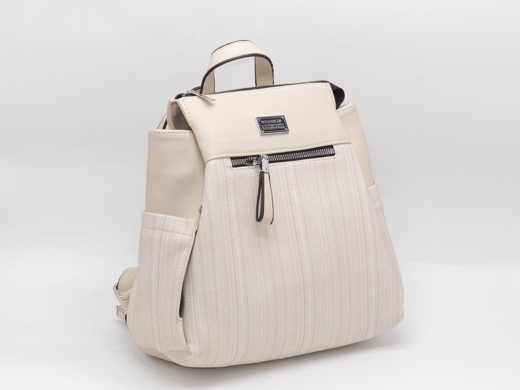 Women's Faux Leather Fabric Backpack — Beige