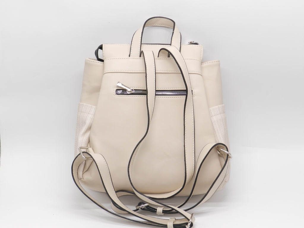 Women's Faux Leather Fabric Backpack — Beige