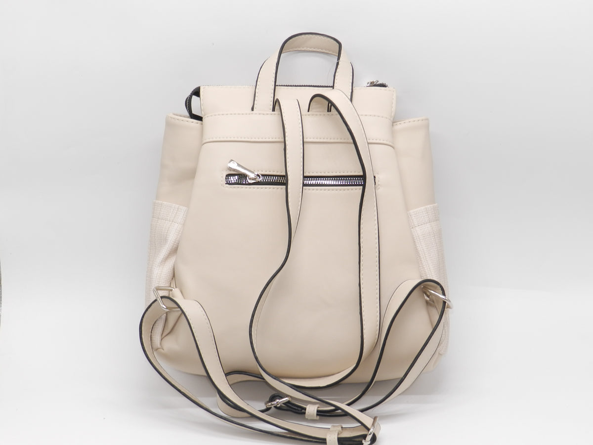 Women's Faux Leather Fabric Backpack — Beige