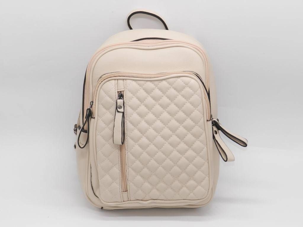 Women's Synthetic Quilted Backpack — Beige