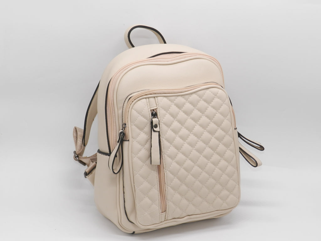 Women's Synthetic Quilted Backpack — Beige
