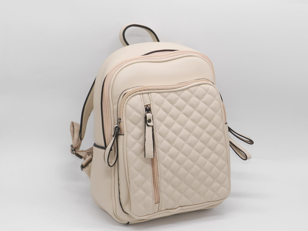 Women's Synthetic Quilted Backpack — Beige