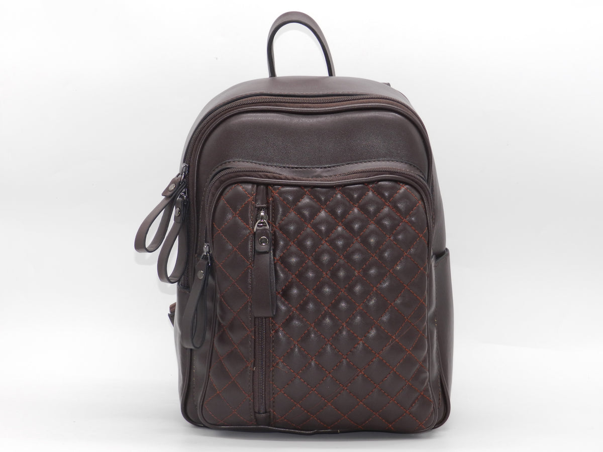 Women's Synthetic Quilted Backpack — Brown