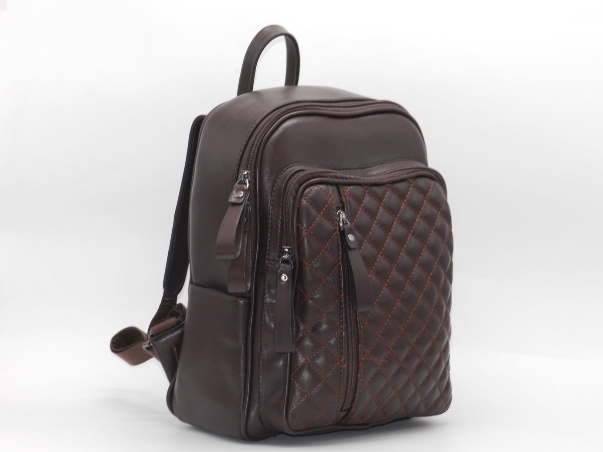 Women's Synthetic Quilted Backpack — Brown