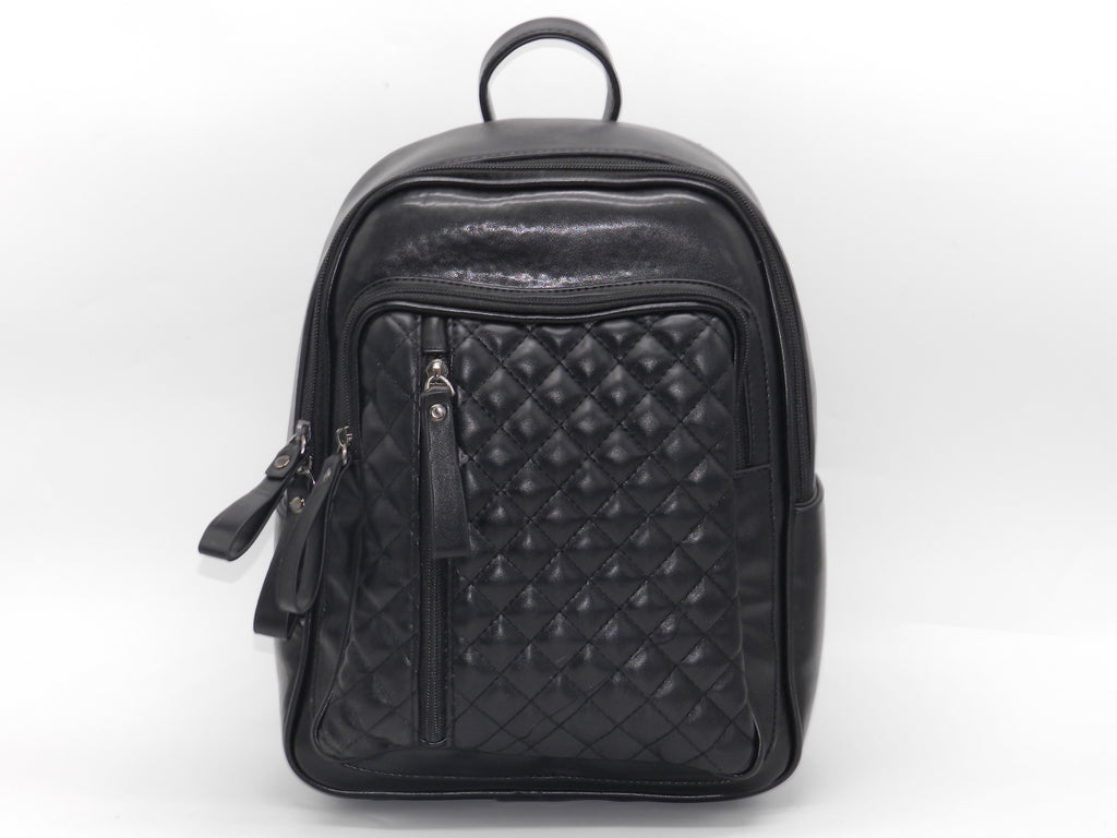 Women's Synthetic Quilted Backpack — Black