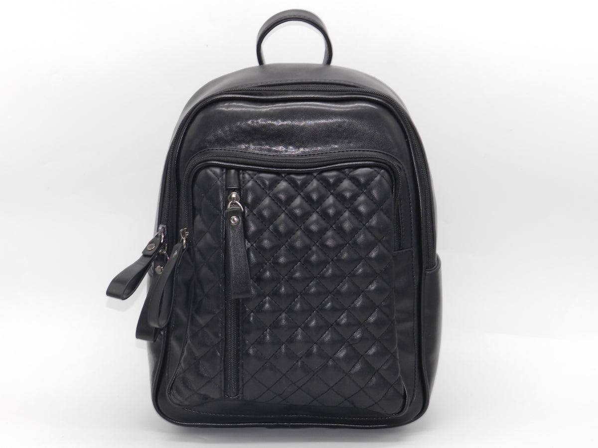 Women's Synthetic Quilted Backpack — Black