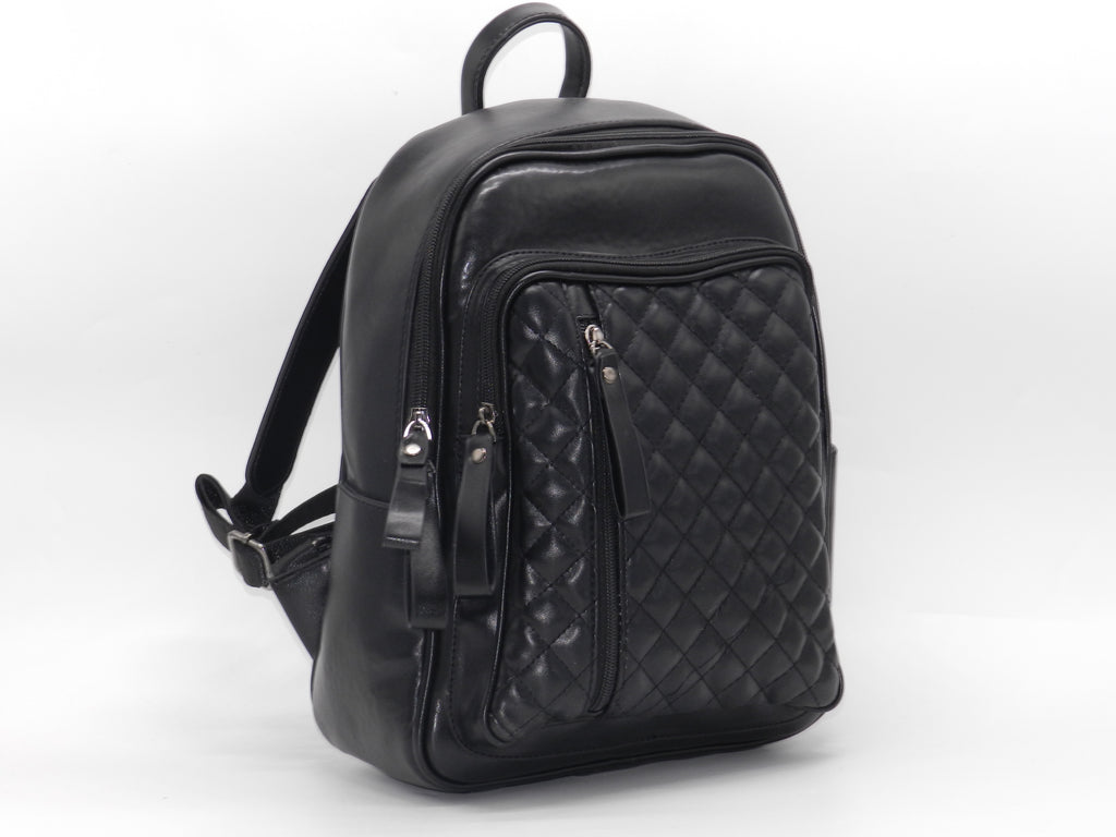 Women's Synthetic Quilted Backpack — Black