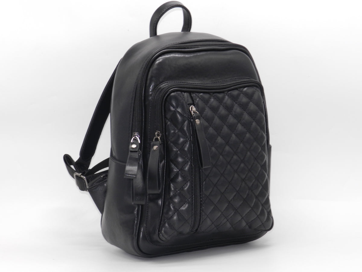 Women's Synthetic Quilted Backpack — Black
