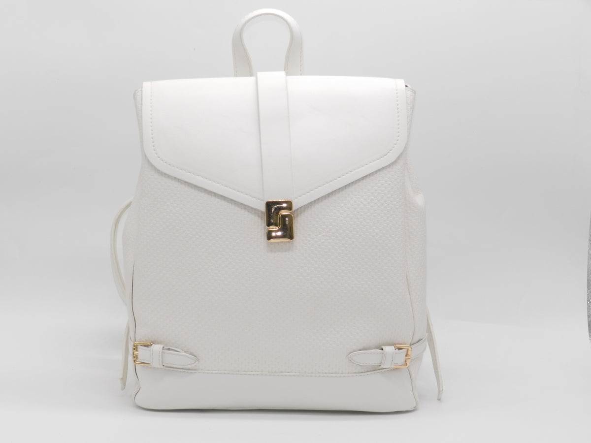 Women's Textured Synthetic Leather Backpack — White