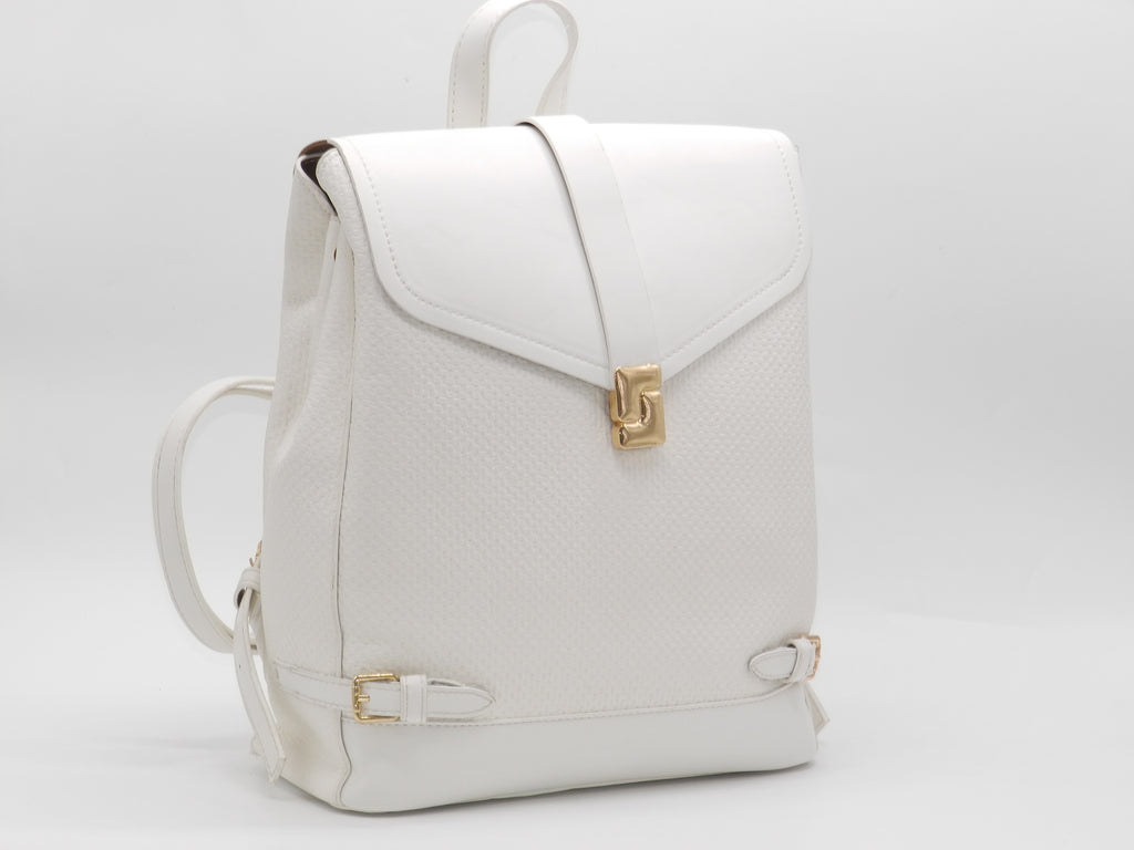 Women's Textured Synthetic Leather Backpack — White