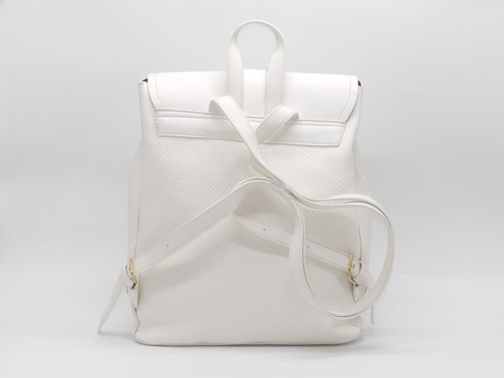 Women's Textured Synthetic Leather Backpack — White