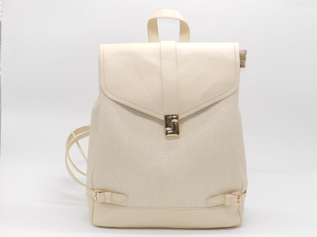 Women's Textured Synthetic Leather Backpack — Beige