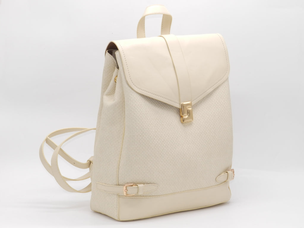 Women's Textured Synthetic Leather Backpack — Beige