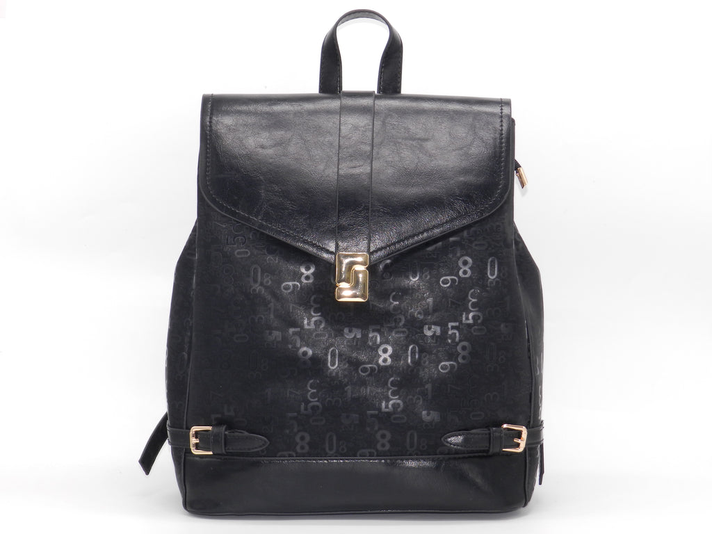 Women's Textured Synthetic Leather Backpack — Black