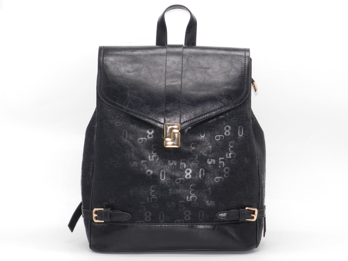 Women's Textured Synthetic Leather Backpack — Black