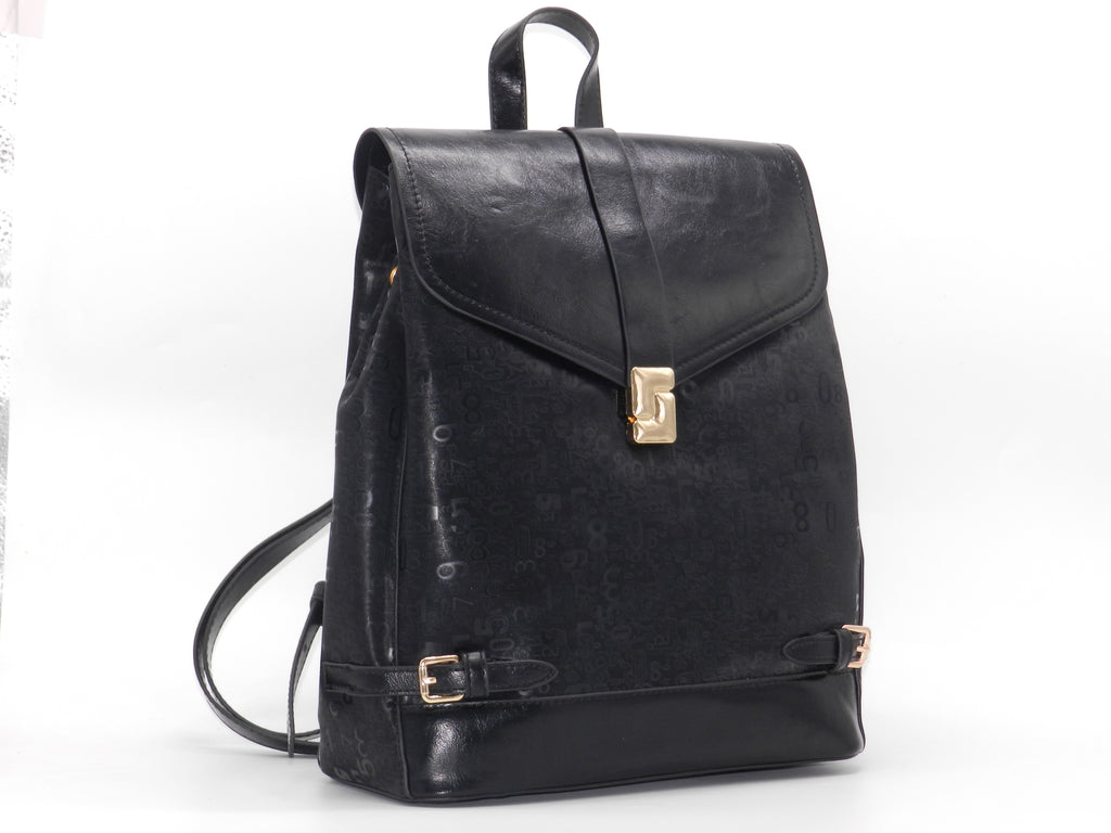Women's Textured Synthetic Leather Backpack — Black