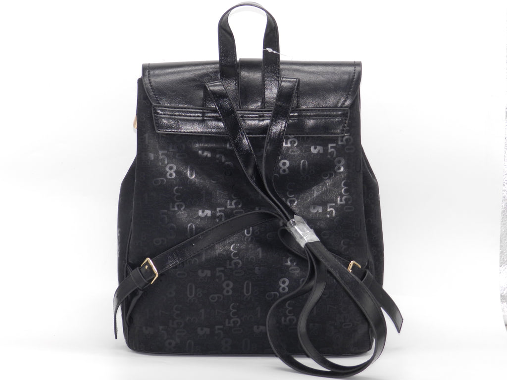 Women's Textured Synthetic Leather Backpack — Black