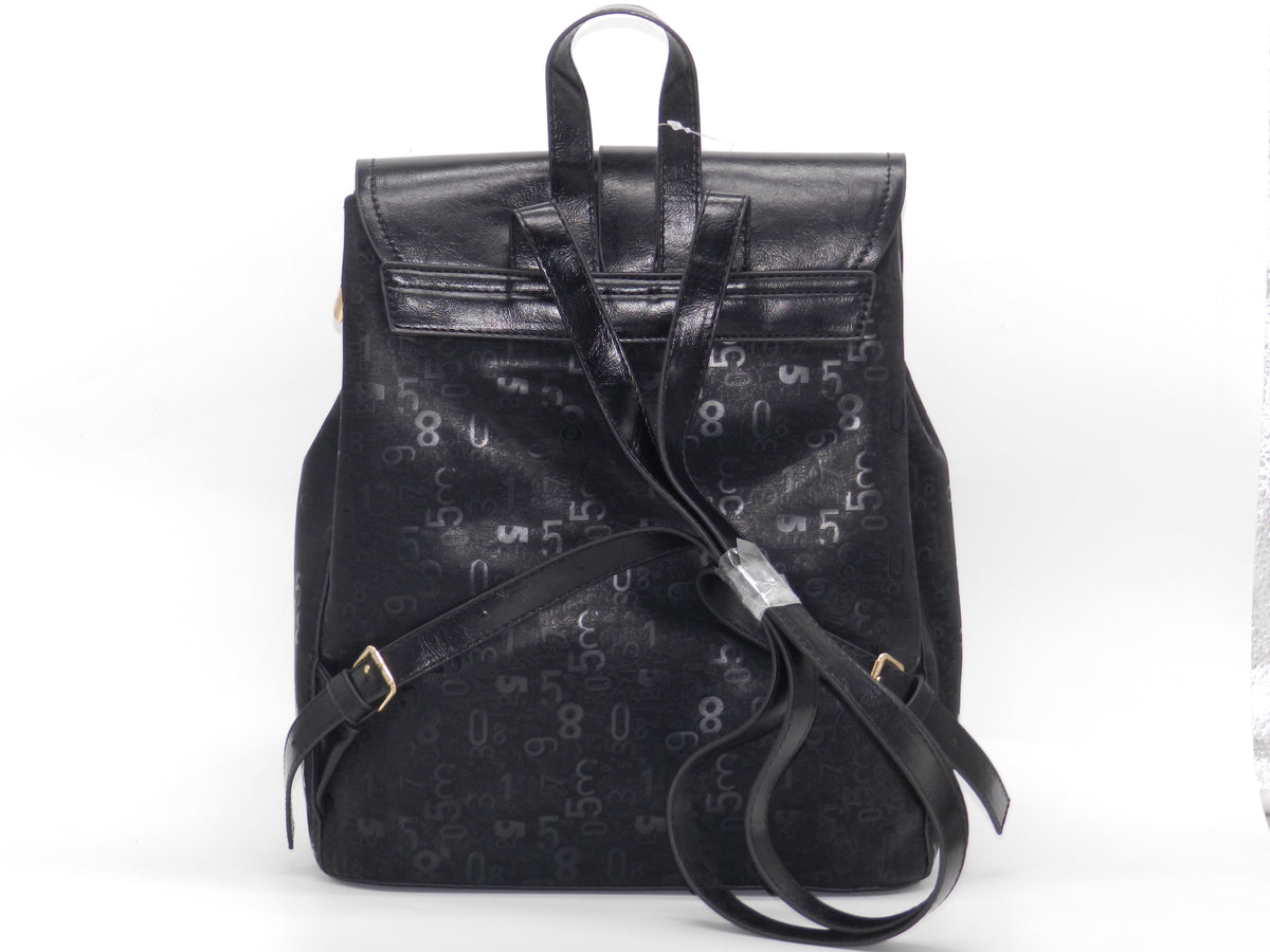 Women's Textured Synthetic Leather Backpack — Black