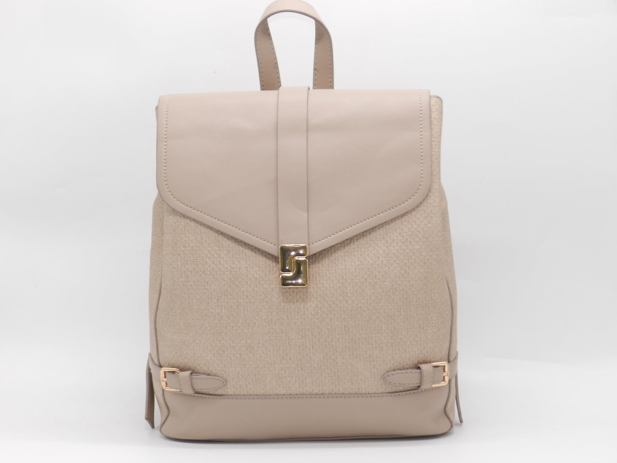 Women's Textured Synthetic Leather Backpack — Khaki