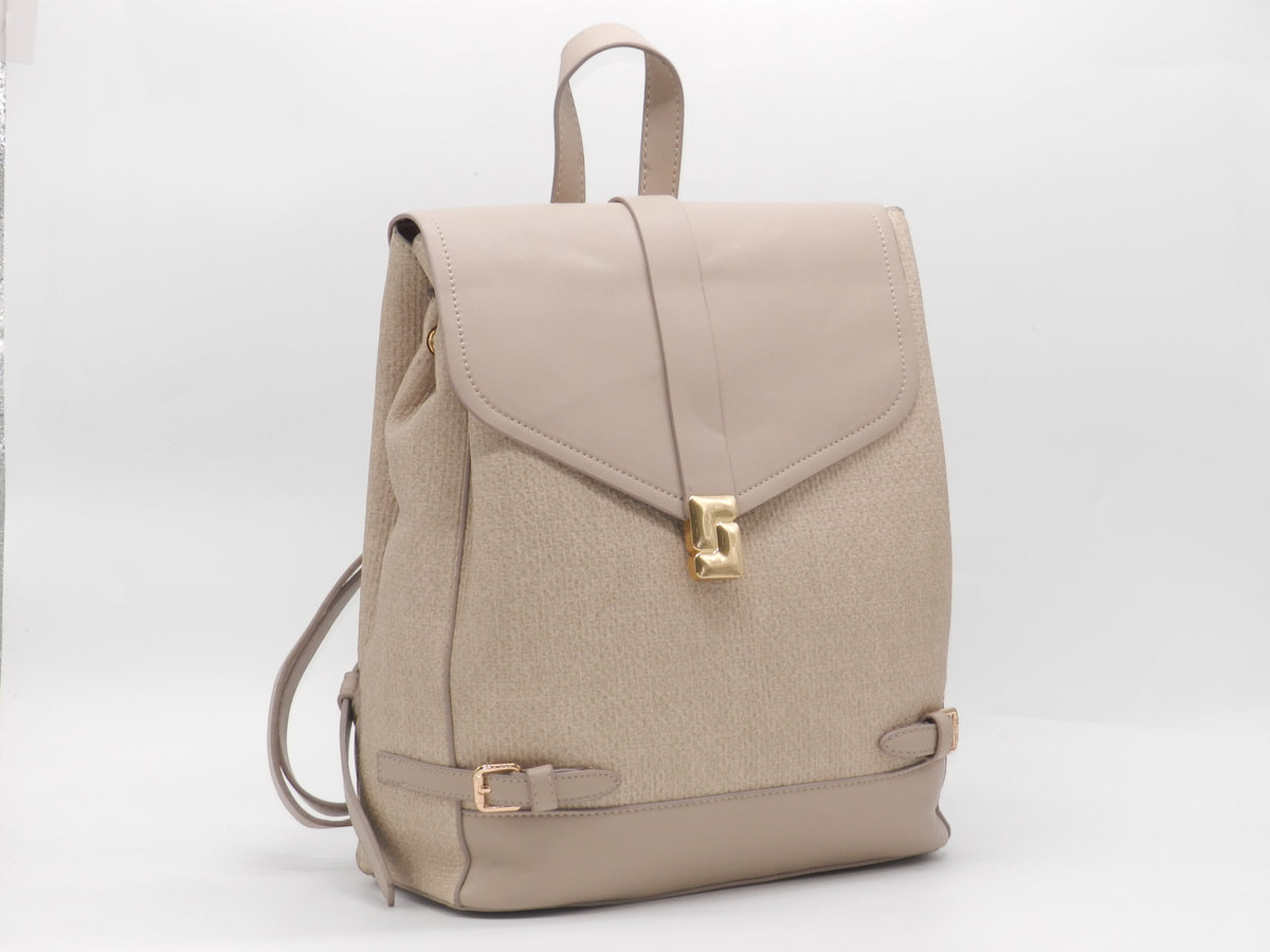 Women's Textured Synthetic Leather Backpack — Khaki