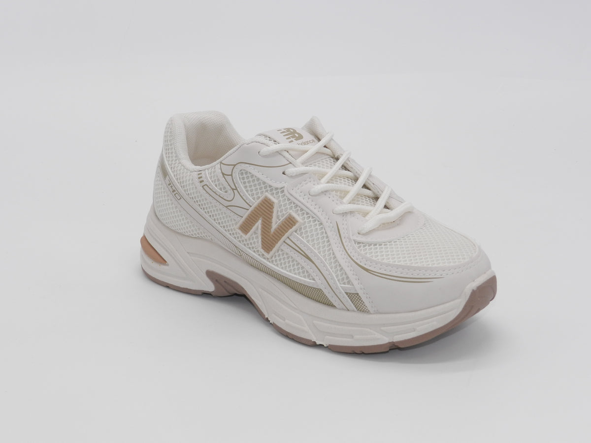Women's Synthetic Mesh Lace-Up Sneaker — Beige