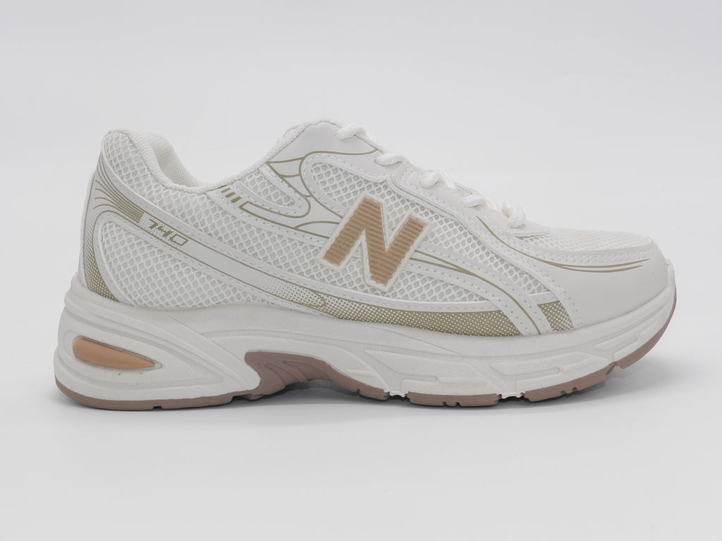 Women's Synthetic Mesh Lace-Up Sneaker — Beige
