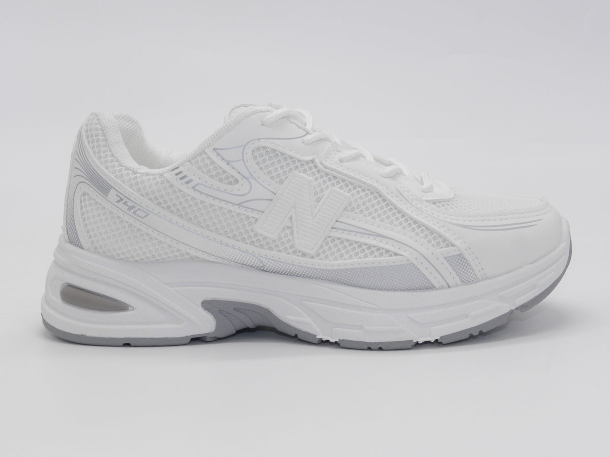 Women's Synthetic Mesh Lace-Up Sneaker — White/Grey