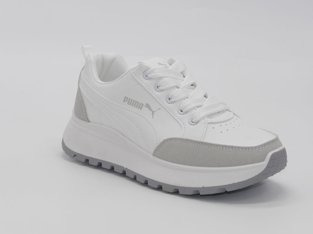 Women's Faux Leather Low-Top Sneaker — White
